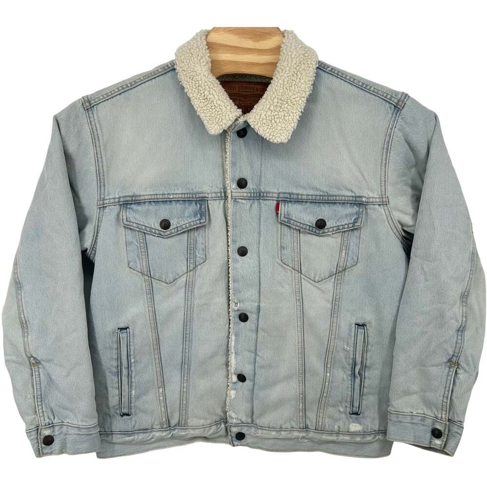 Mens Light Wash Rainy Haze Levi's Premium Relaxed Fit Sherpa Trucker Jacket Sz M